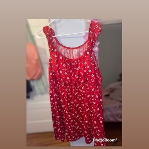 Red floral print dress